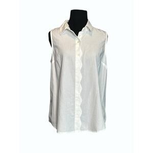 Kim Roger white sleeveless button shirt size PS